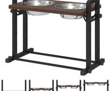 Raised Dog Bowls with Stand, 4 Heights Adjustable Pet Feeder with 3 Adjustable Angles for Small, Medium & Large Breeds, Brown