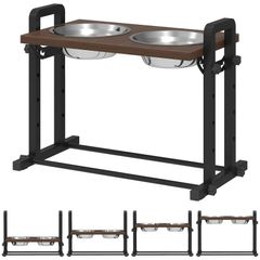 Raised Dog Bowls with Stand, 4 Heights Adjustable Pet Feeder with 3 Adjustable Angles for Small, Medium & Large Breeds, Brown