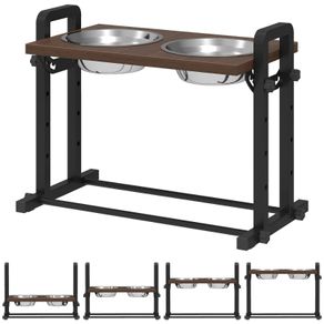 Raised Dog Bowls with Stand, 4 Heights Adjustable Pet Feeder with 3 Adjustable Angles for Small, Medium & Large Breeds, Brown