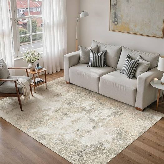 Modern Abstract Area Rug 120x170cm Beige Washable Living Room Rug Non-slip Soft Accent Carpet Area Rugs Art Floor Carpet for Living Room Bedroom Home Office Dining Room Kitchen Decor