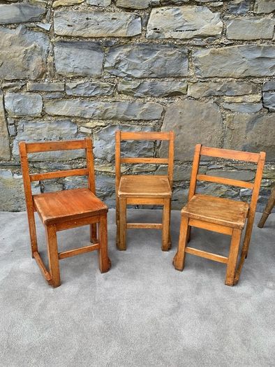 Set of 3 antique Oak childs chairs.