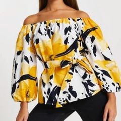 River Island yellow floral print bandeau top Size 16