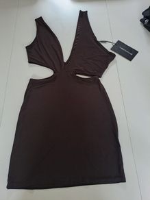 Pretty Little Thing Asymmetric Bodycon Dress (size 4) Choc Brown - New with Tags