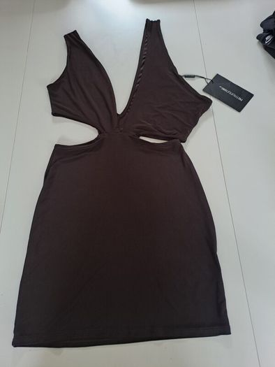 Pretty Little Thing Asymmetric Bodycon Dress (size 4) Choc Brown - New with Tags