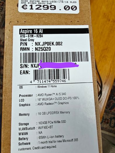 Acer Aspire Rai5/16gb/1tb/16 Oled