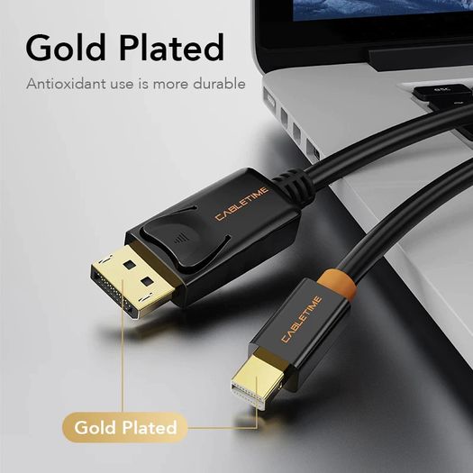 Cabletime 2M Mini DisplayPort to DisplayPort v1.2 Male (4K@60Hz) (Video-Audio) (Gold-Plated) Cable (Brand New/Warranty)
