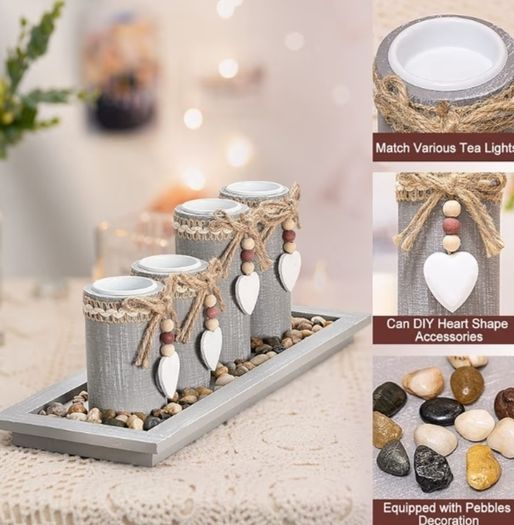 Set of 4 with Wodden Tray, Tealight Holders Candlestick Holder, Table Centerpiece Home Decor Living Room Bedroom Decoration Mum Gift Birthday Wedding Christmas Party Ornaments
