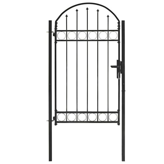 Fence Gate with Arched Top Steel 100x125 cm Black