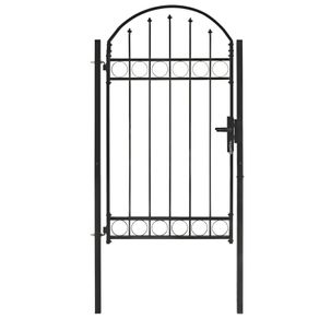 Fence Gate with Arched Top Steel 100x125 cm Black