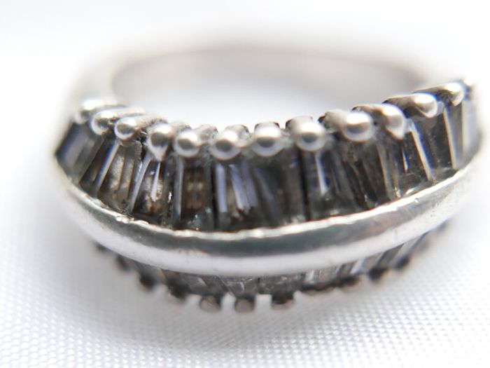 Vintage Cubic Zirconia Sterling Silver 925 Fancy Large Cluster Ring size:O 6,78g