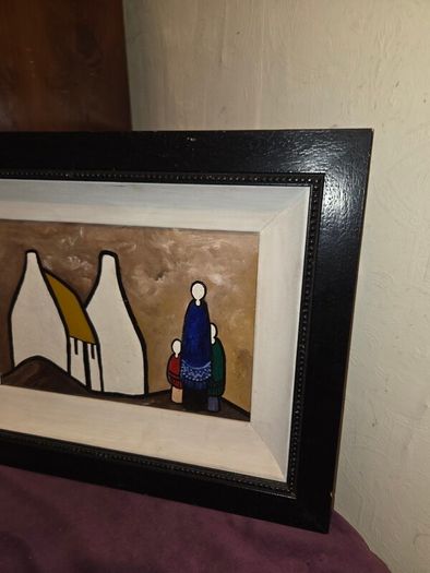 Oil on Board Shawlies and Cottages painting - Framed