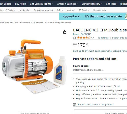 BACOENG 4.2 CFM Double stage Vacuum Pump