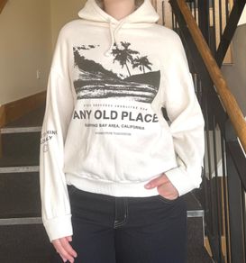 Pull & Bear Cream Graphic Hoodie - Size 8/S/36