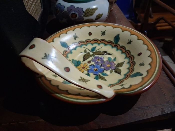 Antique handpainted Gouda Pottery signed Dish