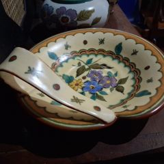 Antique handpainted Gouda Pottery signed Dish