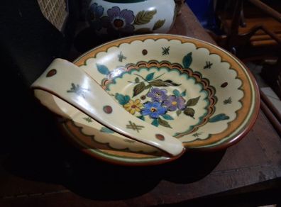 Antique handpainted Gouda Pottery signed Dish