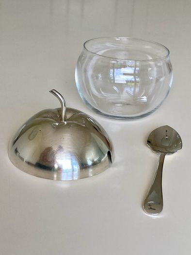 Silver and glass apple jar