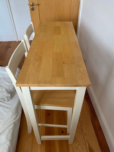 Compact Wooden Bar / Dining Table Set with 2 High Chairs