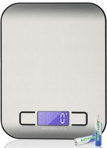Kitchen Scales Digital, 11lb/5kg Ultra Thin Food/Cooking/Baking Scale,1g/0.1oz Precise Graduation 5 Units Tare Function Touch Button, Backlit LCD High Precision, Stainless Steel-5kg