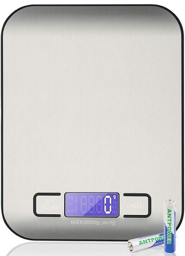 Kitchen Scales Digital, 11lb/5kg Ultra Thin Food/Cooking/Baking Scale,1g/0.1oz Precise Graduation 5 Units Tare Function Touch Button, Backlit LCD High Precision, Stainless Steel-5kg