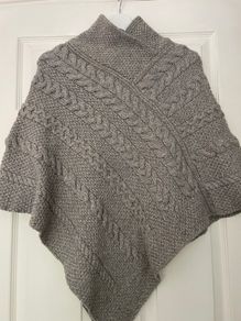Aran Crafts - Grey Merino Wool Aran Cable & Moss Poncho - Size S/M