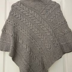 Aran Crafts - Grey Merino Wool Aran Cable & Moss Poncho - Size S/M