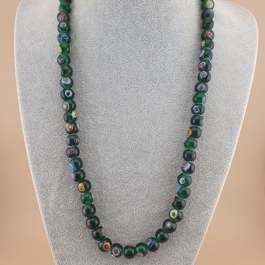 Vintage African Eyes Green Glass Beads Necklace 22 inches