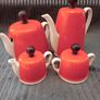 Vintage Art Deco Orange - White Pottery Coffee / Teapot  Set Image 7
