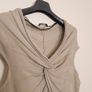 Yaya Beige Taupe Twisted Front Ruched Ribbed Cap Sleeve Knit Top Size L Image 6