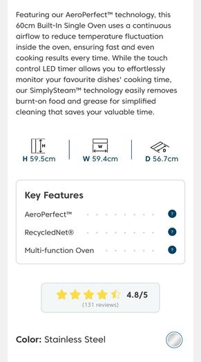 Beko AeroPerfect 60cm single built in fan oven