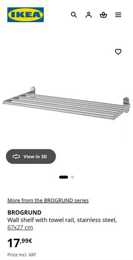 Wall shelf with towel rail, stainless steel, 62X23 cm