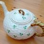 Vintage Belleek Ireland Shamrock Teapot, Woven Porcelain Image 2