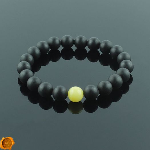 Unisex Black and Butterscotch Elastic Baltic Amber Beaded Bracelet for Men Women