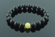 Unisex Black and Butterscotch Elastic Baltic Amber Beaded Bracelet for Men Women