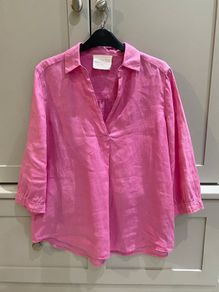 Qui womens designer brand hot pink linen blouse with three quarter length sleeves BRAND NEW WITH TAGS