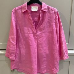 Qui womens designer brand hot pink linen blouse with three quarter length sleeves BRAND NEW WITH TAGS