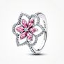 Pandora Herbarium Sparkling Pink Double Flower Cocktail Ring Brand New Image 5