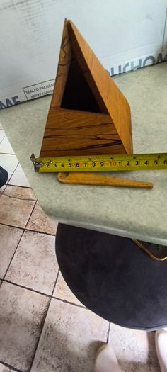 Wooden Salt cellar Triangular three-sided with matching small wooden spoon.