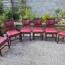 Victorian dining chairs crafted from oak with red leather upholstered seats Image 2