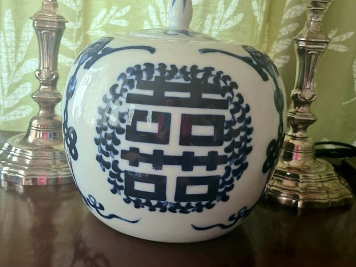 Antique blue and white ginger jar