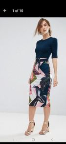 Ted Baker Midi Dress - Navy Floral - Size 3 UK 12 - RRP 195