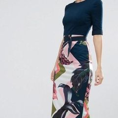 Ted Baker Midi Dress - Navy Floral - Size 3 UK 12 - RRP 195