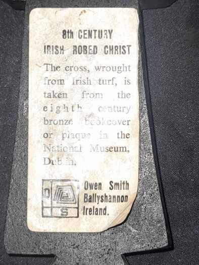 Beautiful Collectible Cross featuring a representation of an 8th Century Irish Robed Christ was produced by Owen Smith in Ballyshannon, Ireland. Design: The design is based on early medieval Insular art, specifically a 1300 year-old book cover plaque, Pos