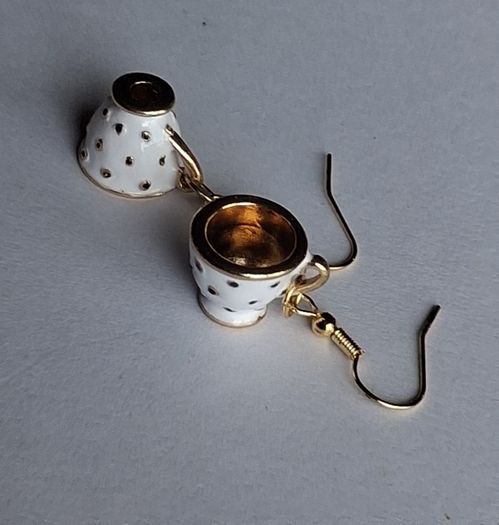 White & Gold Spotty Mini Teacup Drop Earrings