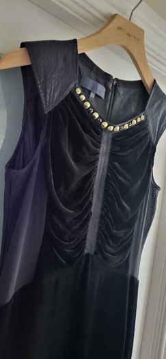 BASTYAN Black Silk and Velvet Gold Stud Dress Sz 12