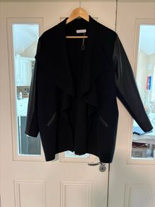 Ladies  black waterfall cardigan with faux leather sleeves