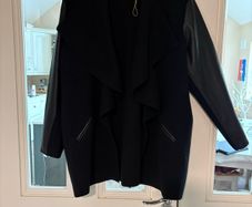Ladies  black waterfall cardigan with faux leather sleeves
