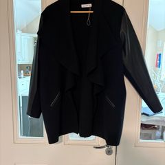 Ladies  black waterfall cardigan with faux leather sleeves
