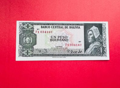Bolivia  1  Peso  Boliviano  1962. Scarce   Pick 152 . ( Uncirculated )