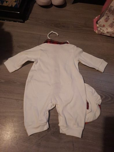 white and tartan babygro with matching hat